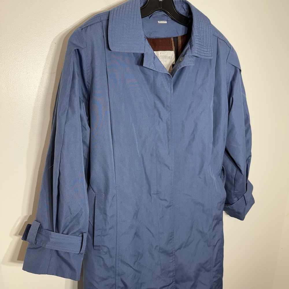 Periwinkle Blue Silvercord Women's Trench Coat Vintage‎ Size 10 Petite Lined 90s